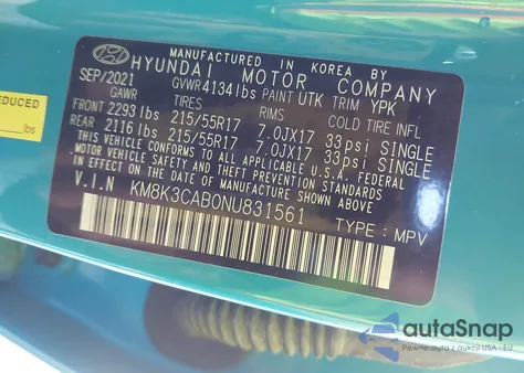 2022 Hyundai Kona Sel из США, поврежденный, VIN KM8K3CAB0NU831561